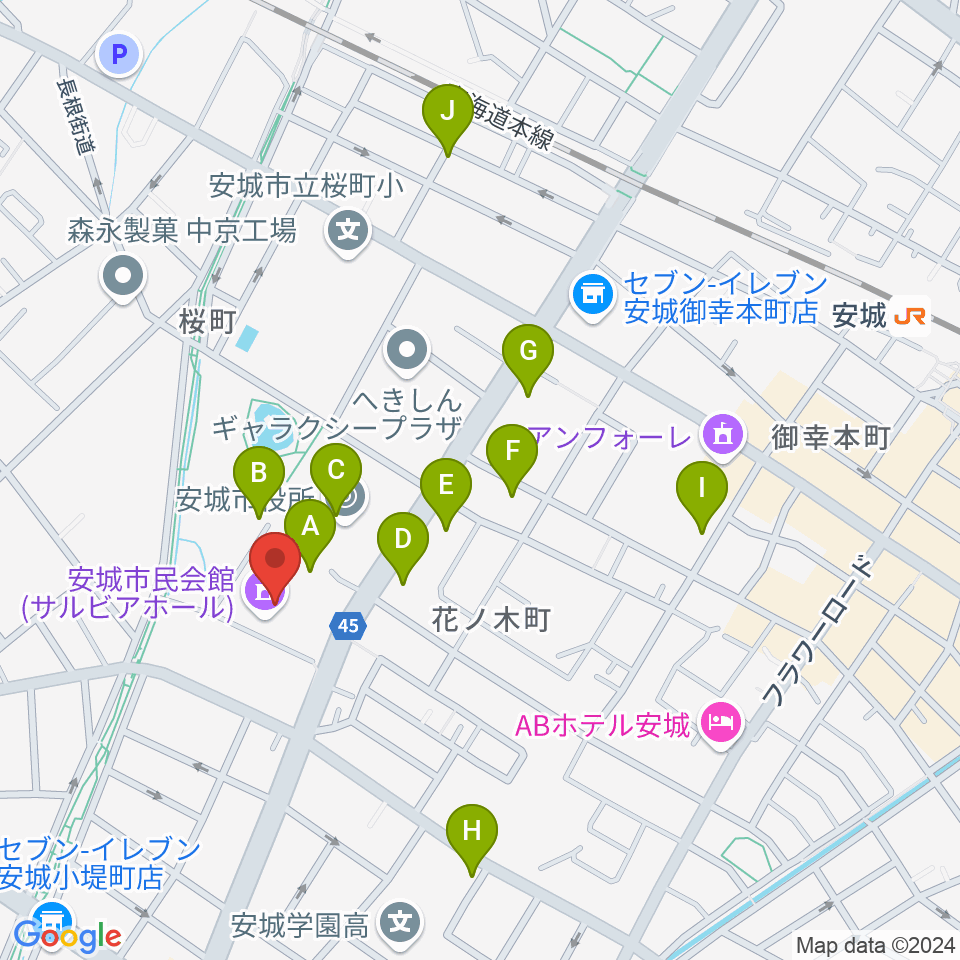 安城市民会館周辺の駐車場・コインパーキング一覧地図