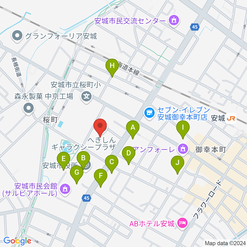 へきしんギャラクシープラザ（安城市文化センター）周辺の駐車場・コインパーキング一覧地図