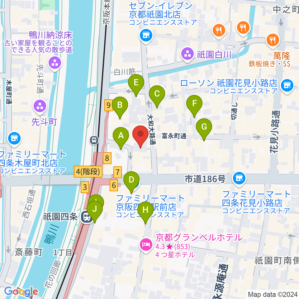 祇園四条Bonds Rosary周辺の駐車場・コインパーキング一覧地図