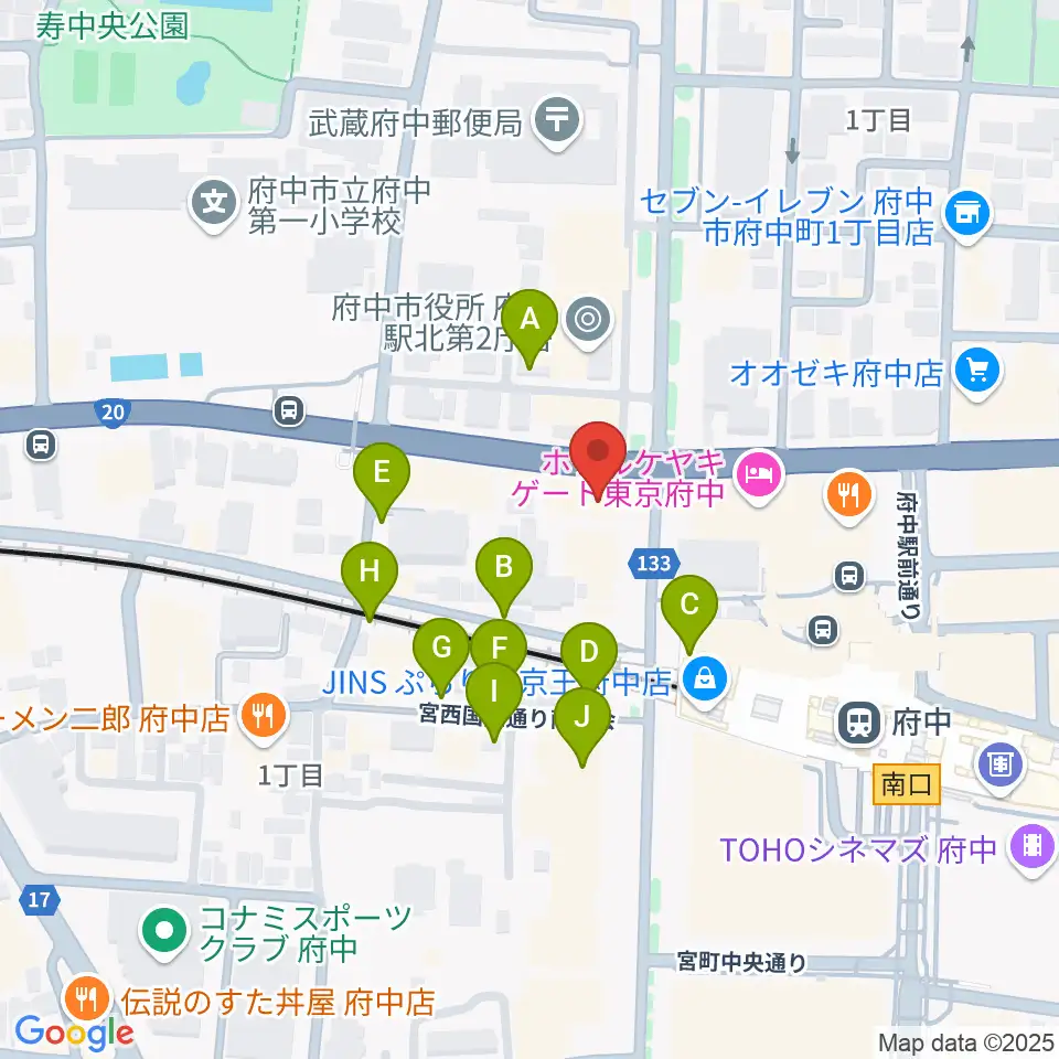 府中コパデカフェ周辺の駐車場・コインパーキング一覧地図