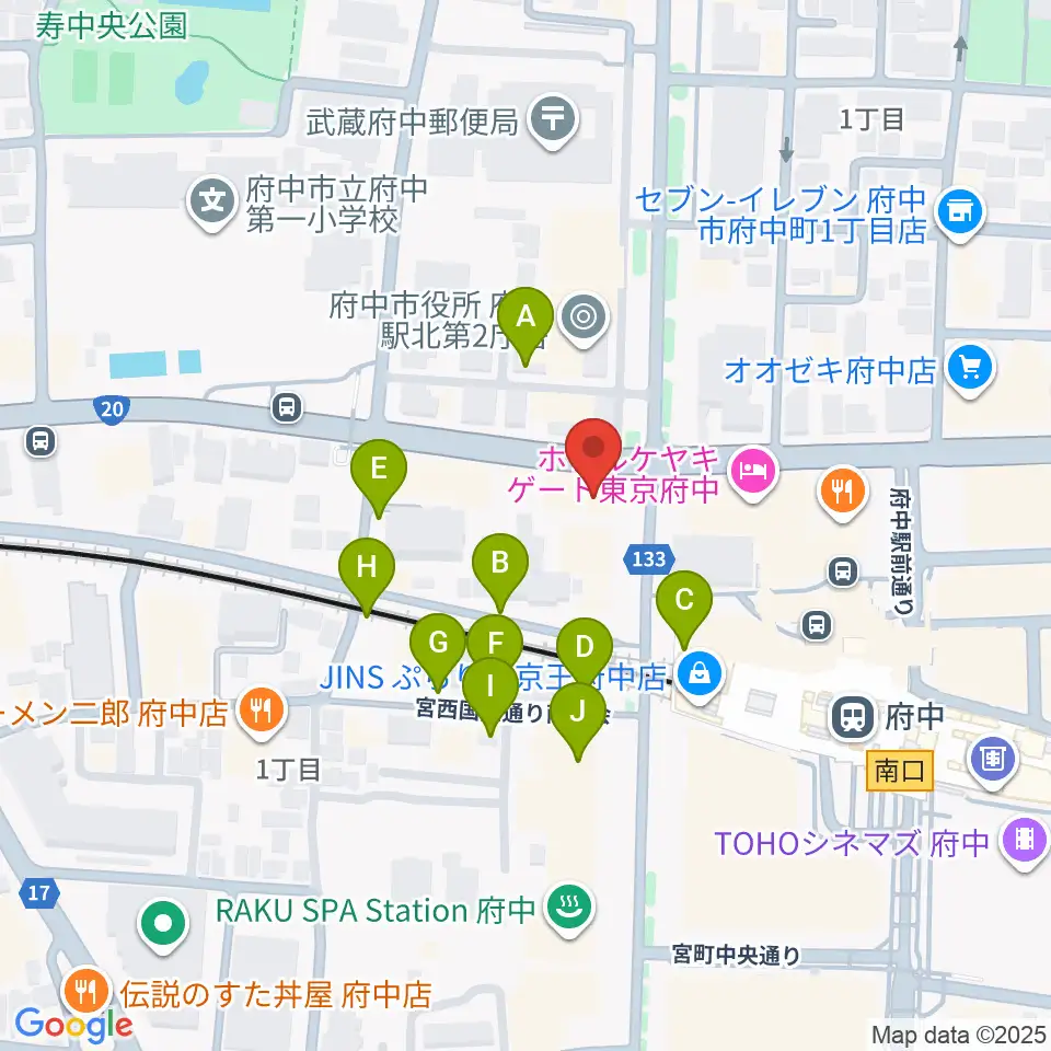府中コパデカフェ周辺の駐車場・コインパーキング一覧地図
