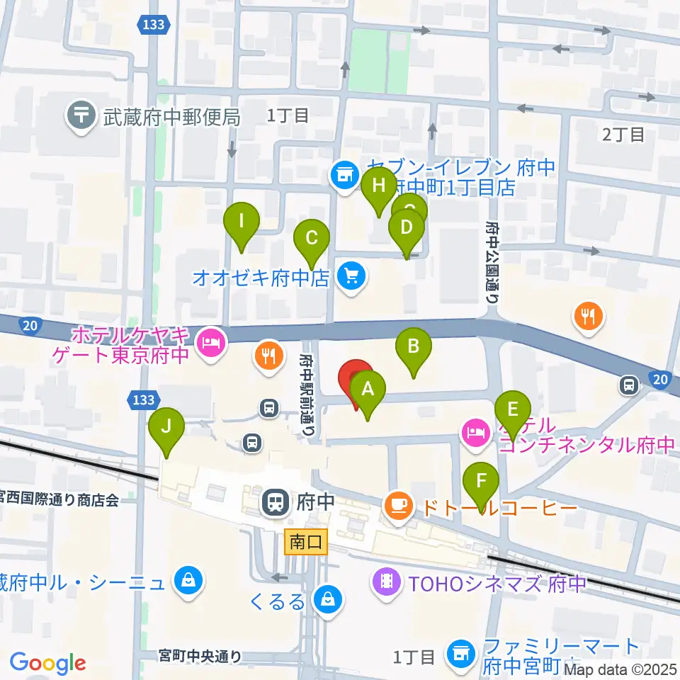 カワイ音楽教室 府中駅前センター周辺の駐車場・コインパーキング一覧地図