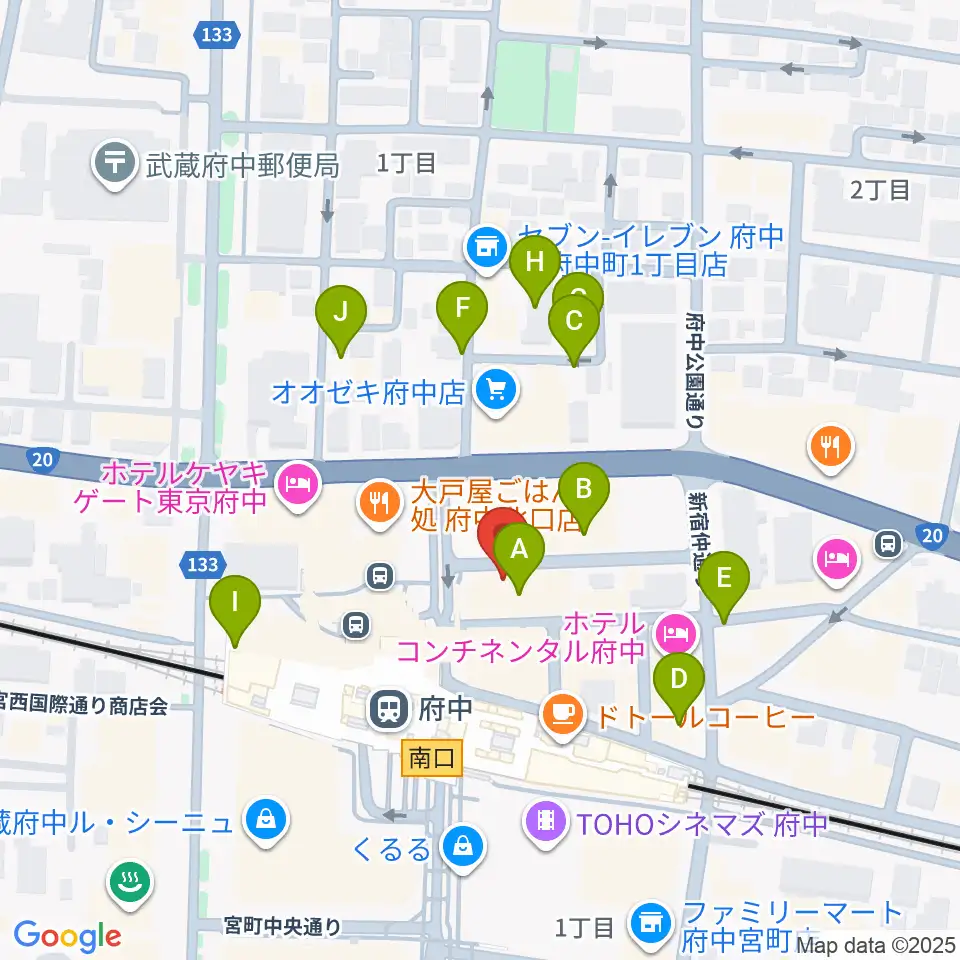 カワイ音楽教室 府中駅前センター周辺の駐車場・コインパーキング一覧地図