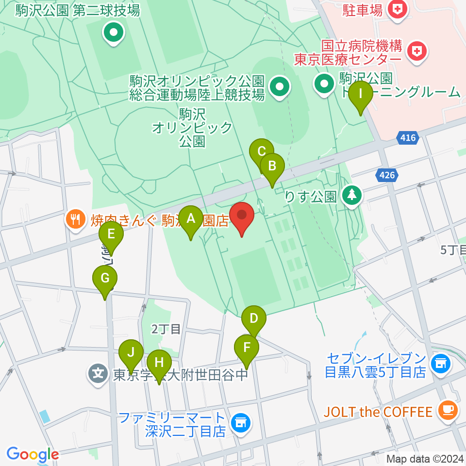 駒沢オリンピック公園屋内球技場周辺の駐車場・コインパーキング一覧地図