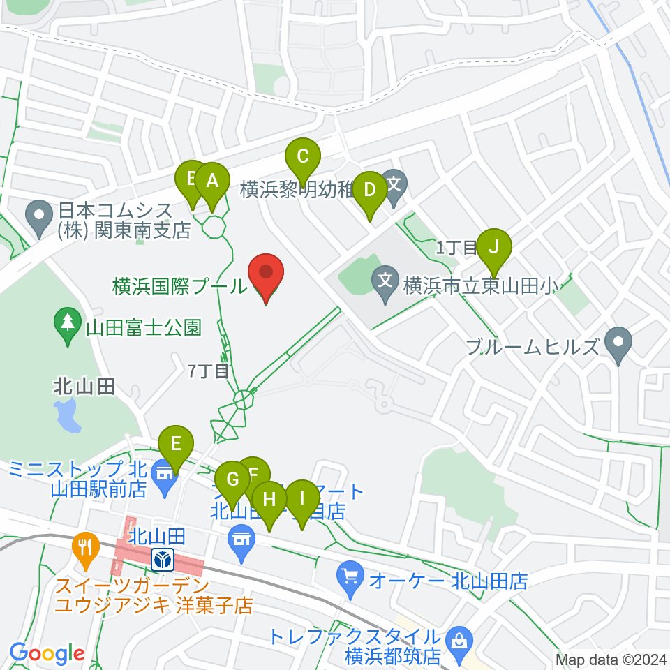 横浜国際プール周辺の駐車場・コインパーキング一覧地図