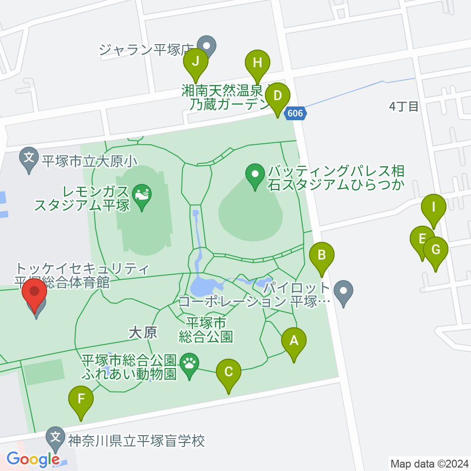 トッケイセキュリティ平塚総合体育館周辺の駐車場・コインパーキング一覧地図