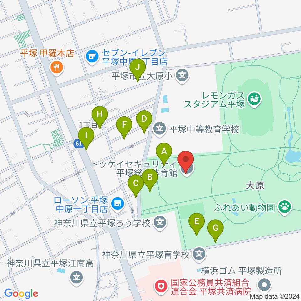 トッケイセキュリティ平塚総合体育館周辺の駐車場・コインパーキング一覧地図