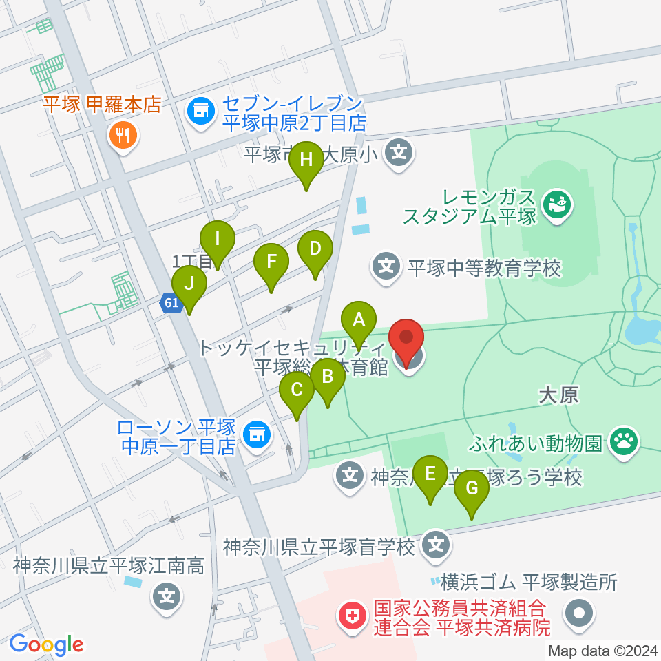 トッケイセキュリティ平塚総合体育館周辺の駐車場・コインパーキング一覧地図