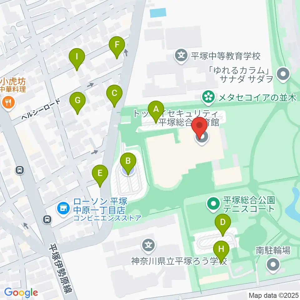 トッケイセキュリティ平塚総合体育館周辺の駐車場・コインパーキング一覧地図