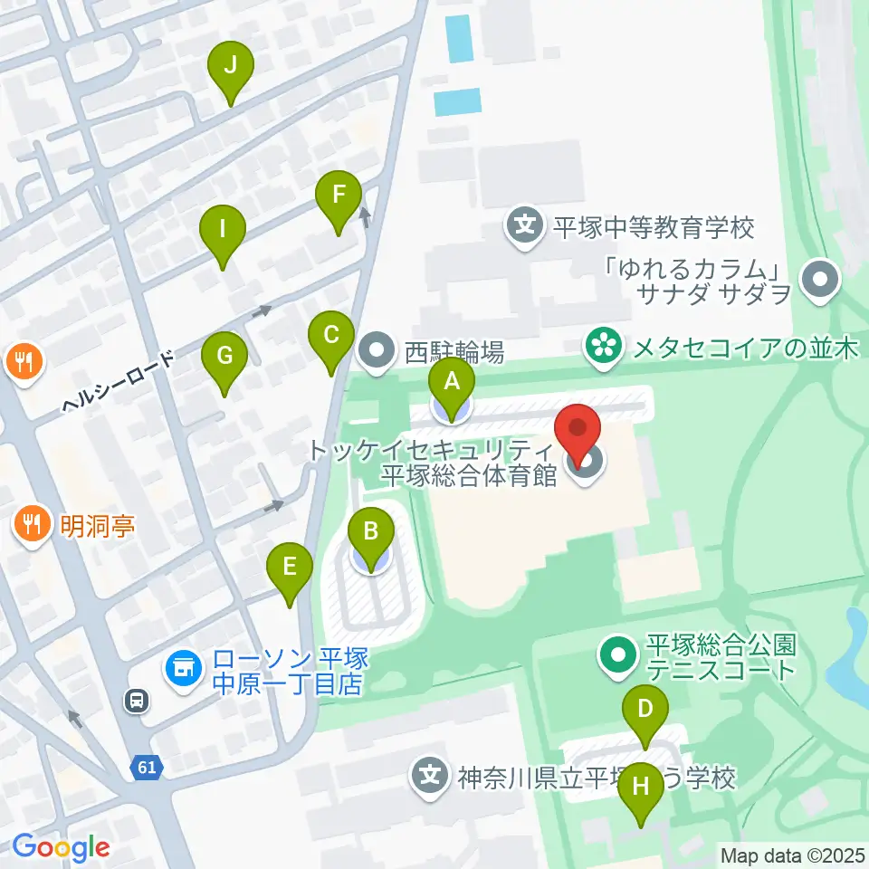 トッケイセキュリティ平塚総合体育館周辺の駐車場・コインパーキング一覧地図