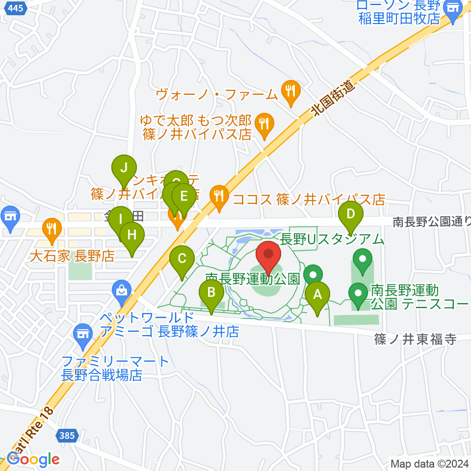 長野オリンピックスタジアム周辺の駐車場・コインパーキング一覧地図