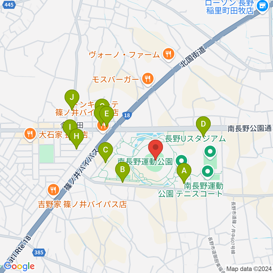 長野オリンピックスタジアム周辺の駐車場・コインパーキング一覧地図