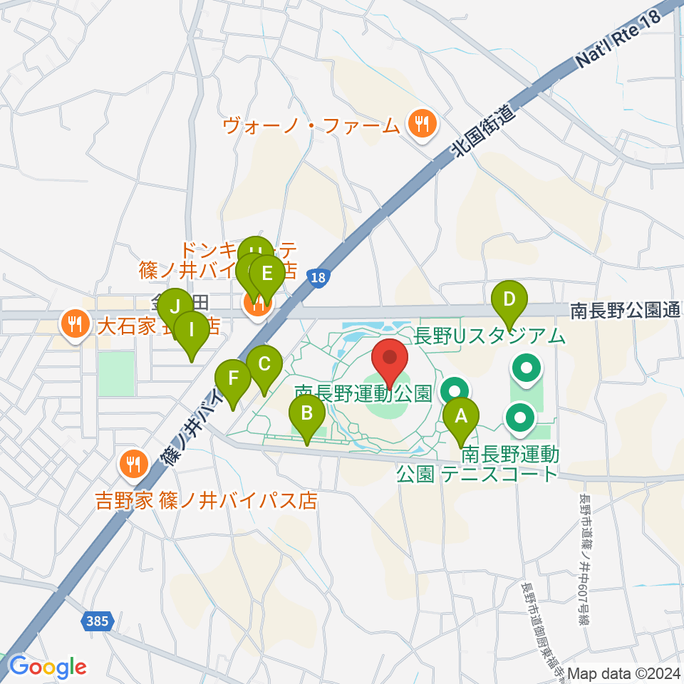 長野オリンピックスタジアム周辺の駐車場・コインパーキング一覧地図