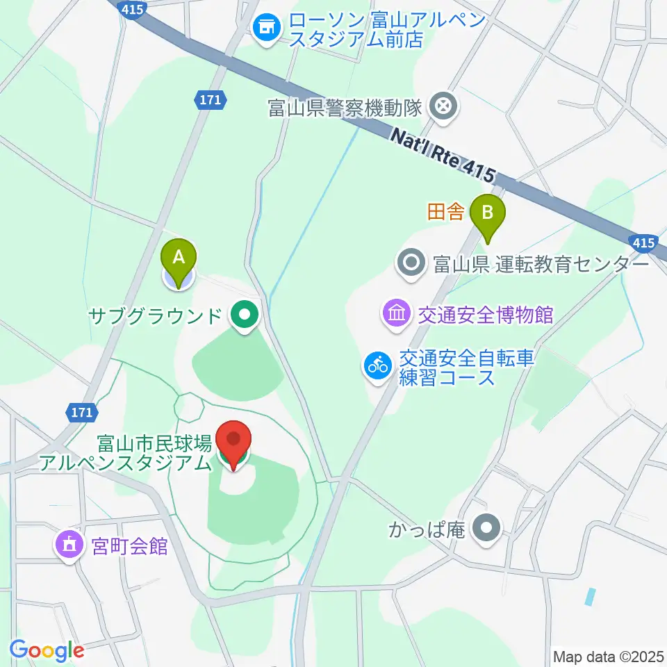 富山市民球場アルペンスタジアム周辺の駐車場・コインパーキング一覧地図
