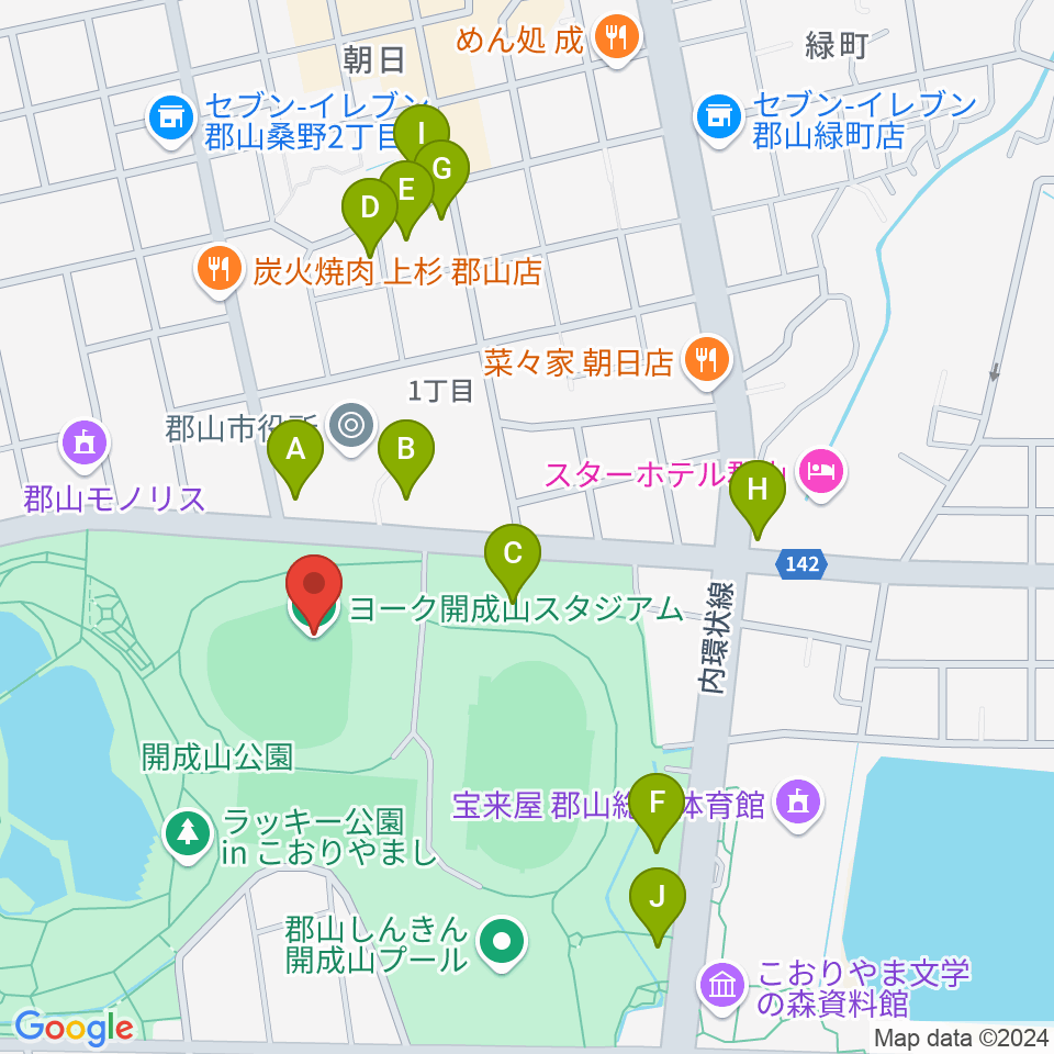 ヨーク開成山スタジアム周辺の駐車場・コインパーキング一覧地図