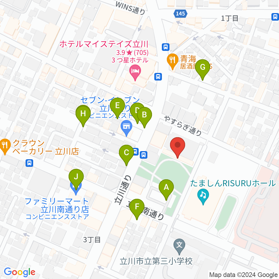 立川市子ども未来センター周辺の駐車場・コインパーキング一覧地図