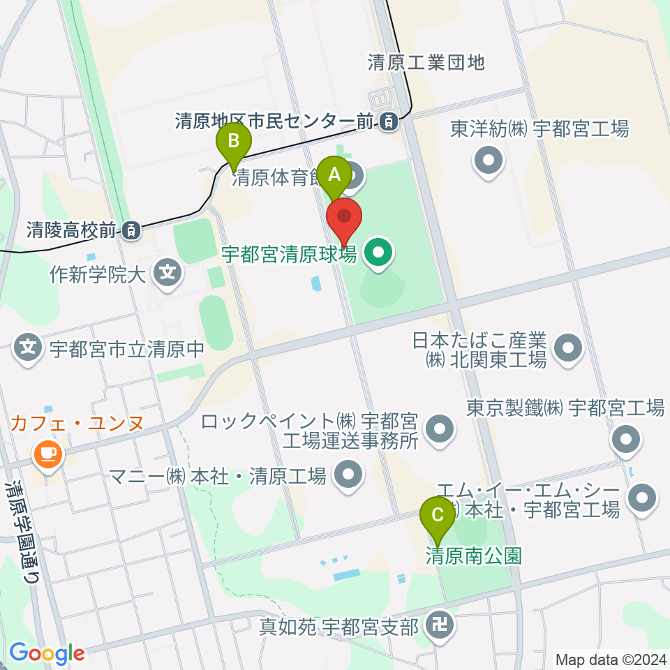 宇都宮清原球場周辺の駐車場・コインパーキング一覧地図