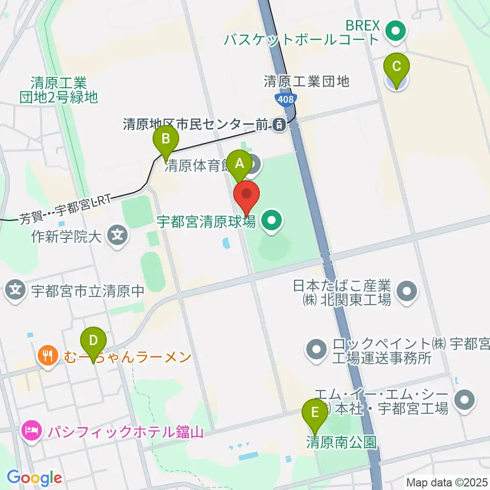 宇都宮清原球場周辺の駐車場・コインパーキング一覧地図