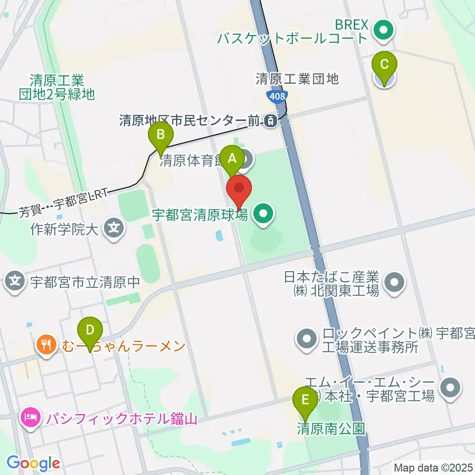 宇都宮清原球場周辺の駐車場・コインパーキング一覧地図