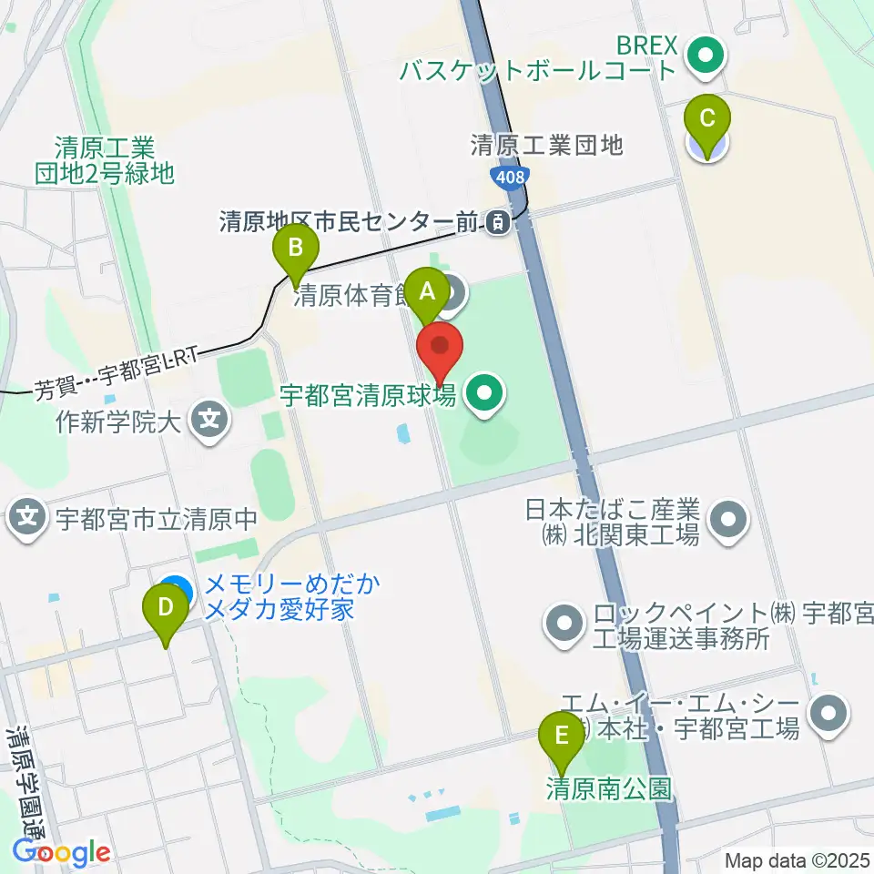 宇都宮清原球場周辺の駐車場・コインパーキング一覧地図