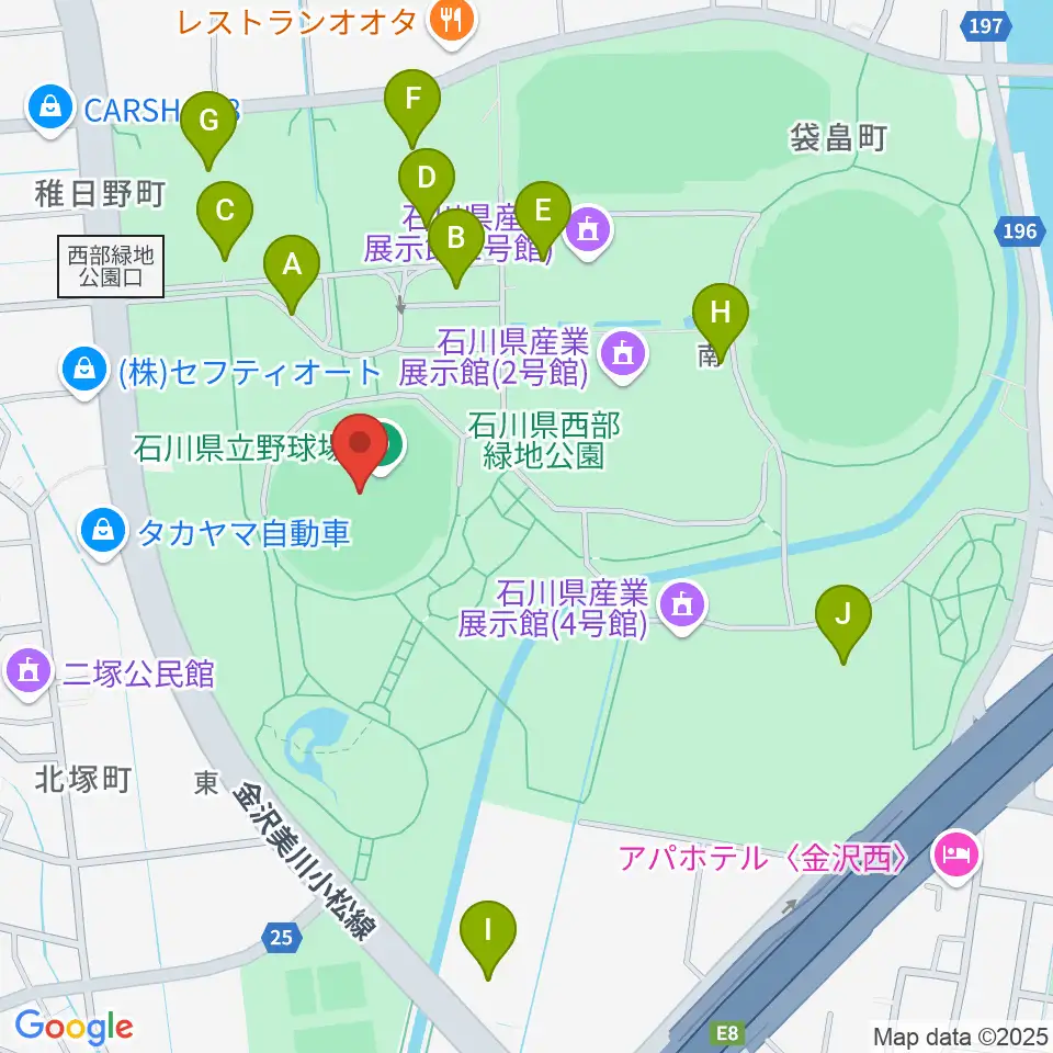 石川県立野球場周辺の駐車場・コインパーキング一覧地図