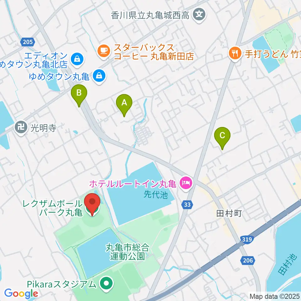 レクザムボールパーク丸亀周辺の駐車場・コインパーキング一覧地図
