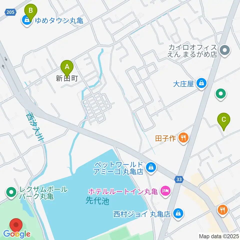 レクザムボールパーク丸亀周辺の駐車場・コインパーキング一覧地図