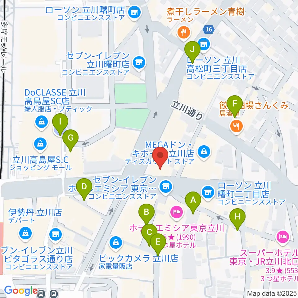ディスクユニオン立川店周辺の駐車場・コインパーキング一覧地図