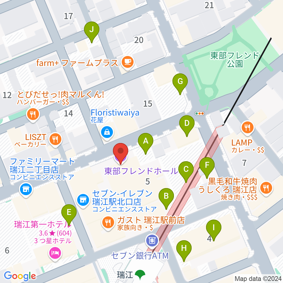 東部フレンドホール周辺の駐車場・コインパーキング一覧地図