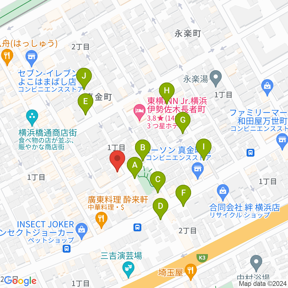 横浜橋スタジオ周辺の駐車場・コインパーキング一覧地図