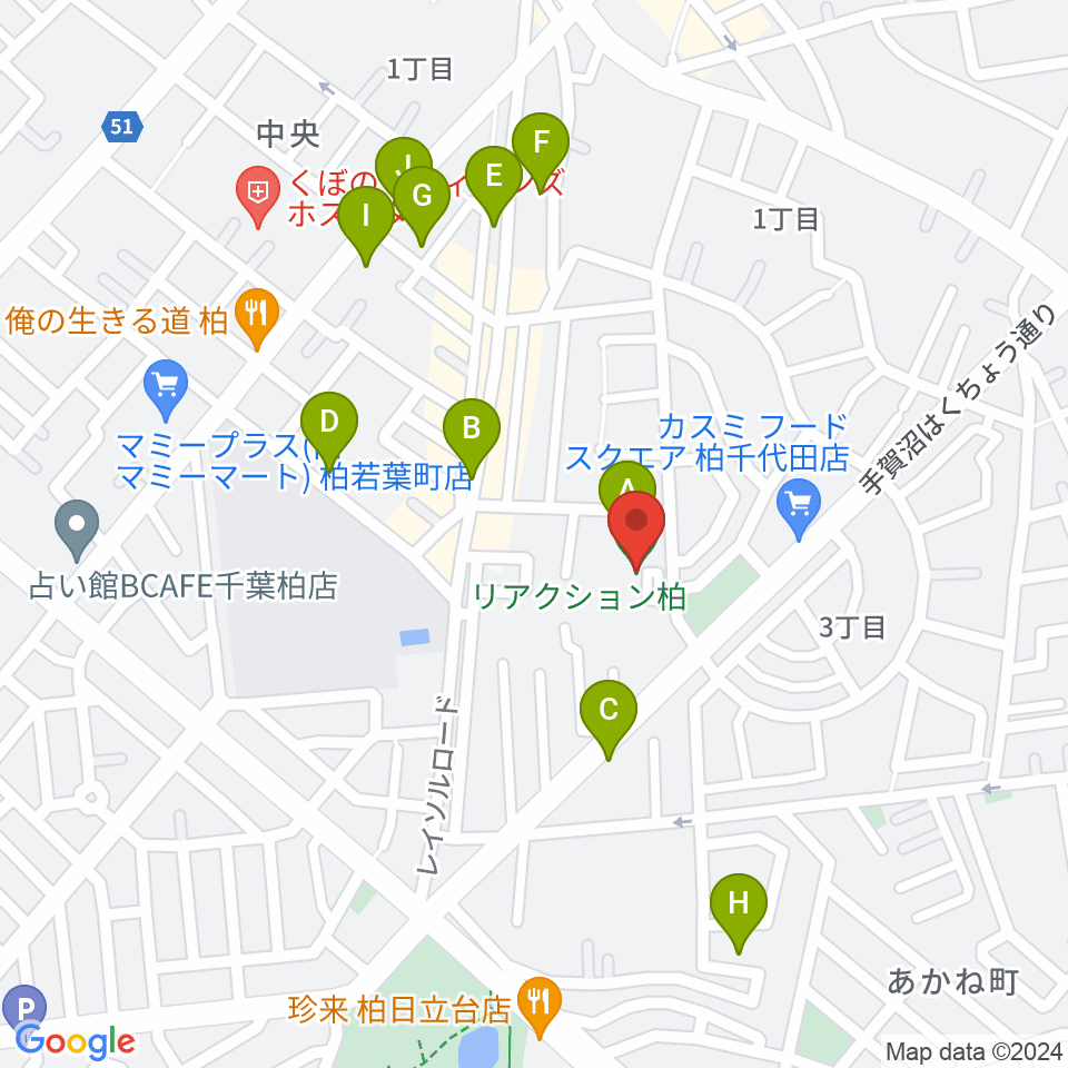 リアクション柏周辺の駐車場・コインパーキング一覧地図