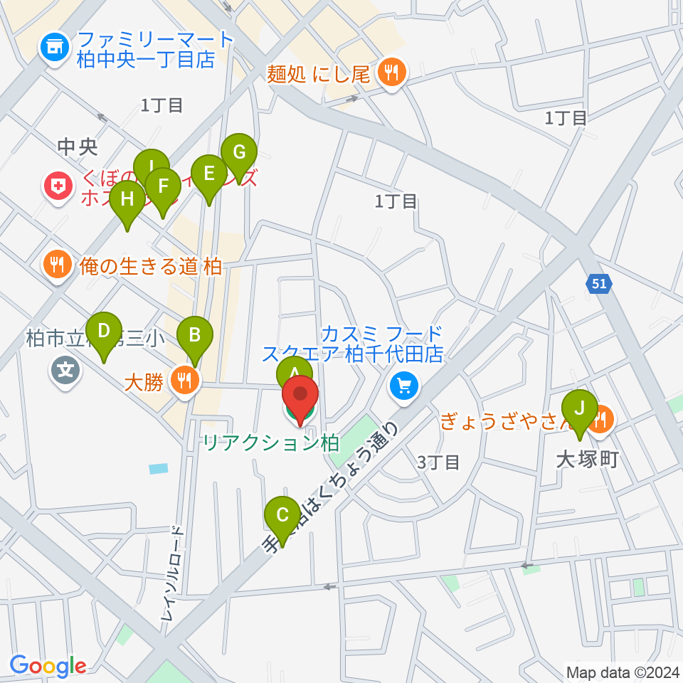 リアクション柏周辺の駐車場・コインパーキング一覧地図