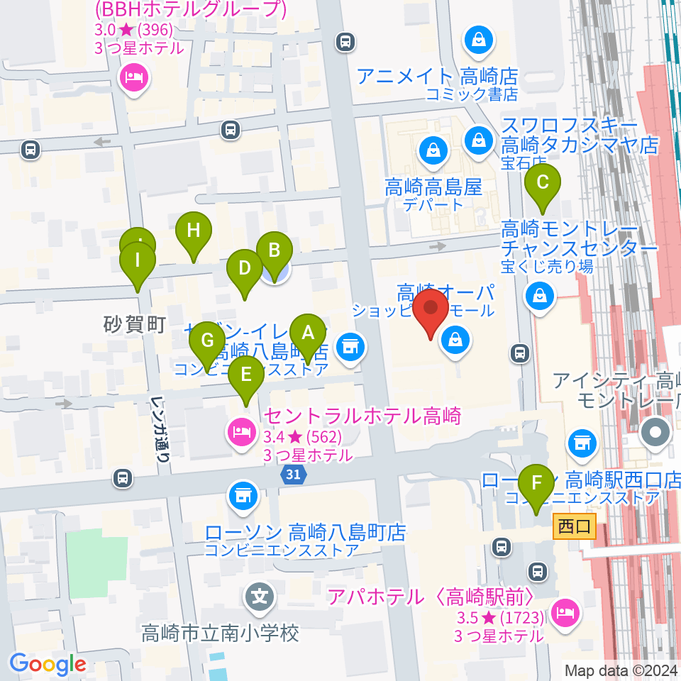 タワーレコード高崎オーパ店周辺の駐車場・コインパーキング一覧地図