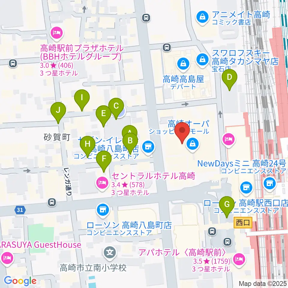 タワーレコード高崎オーパ店周辺の駐車場・コインパーキング一覧地図