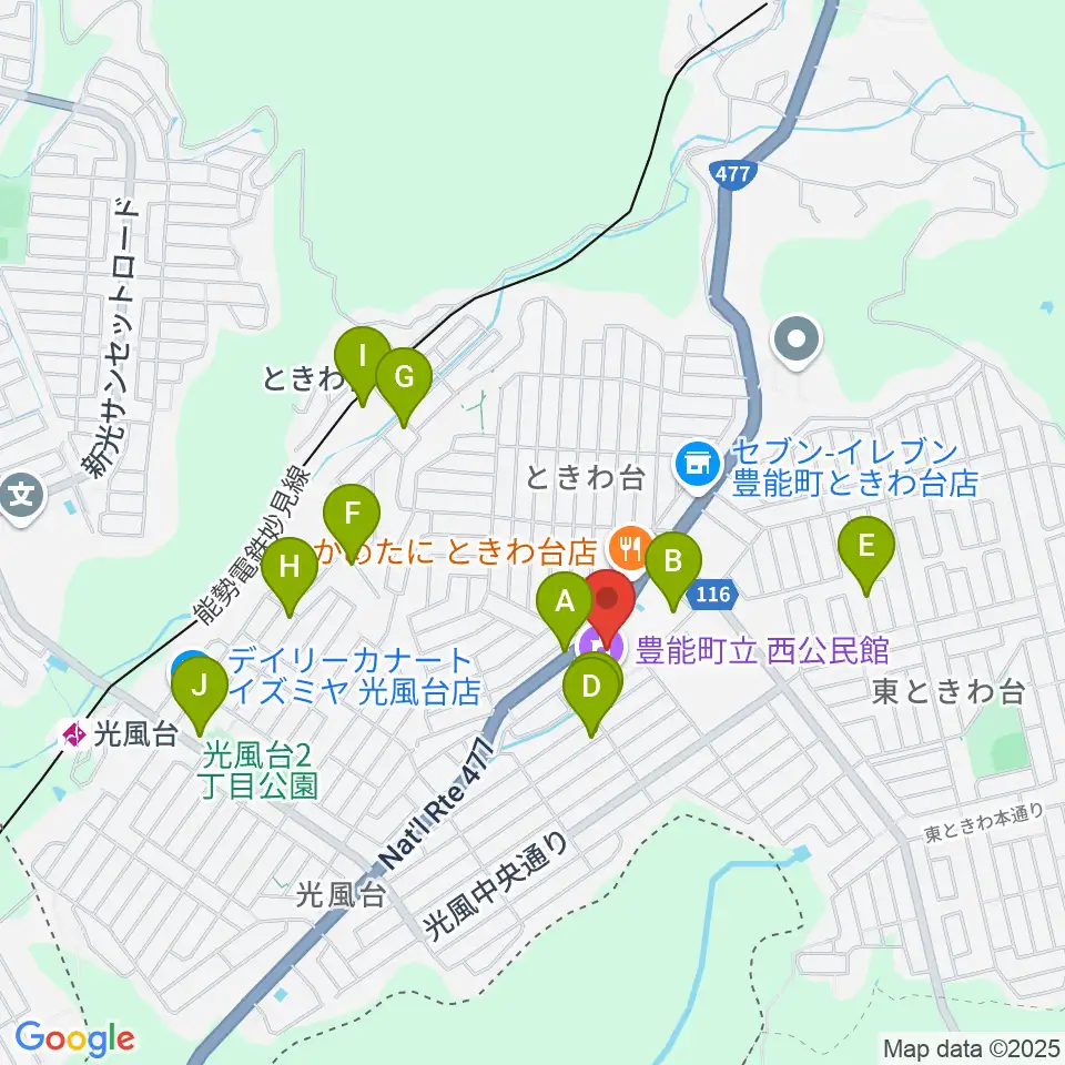 豊能町立ユーベルホール周辺の駐車場・コインパーキング一覧地図
