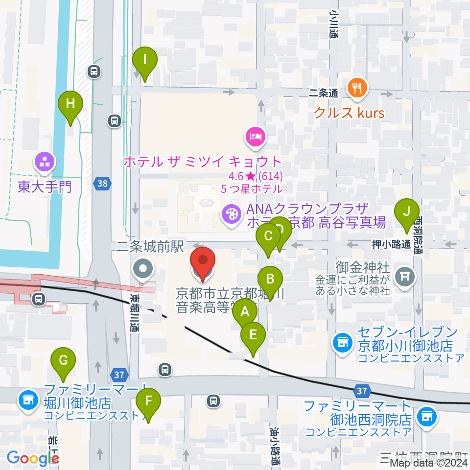 京都堀川音楽高等学校 音楽ホール周辺の駐車場・コインパーキング一覧地図