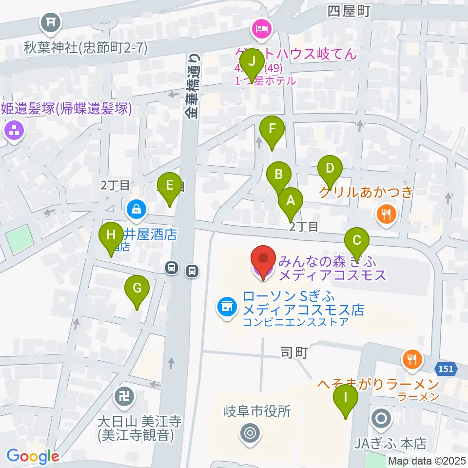 みんなの森 ぎふメディアコスモス周辺の駐車場・コインパーキング一覧地図