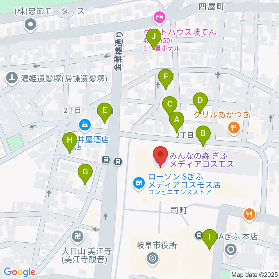 みんなの森 ぎふメディアコスモス周辺の駐車場・コインパーキング一覧地図