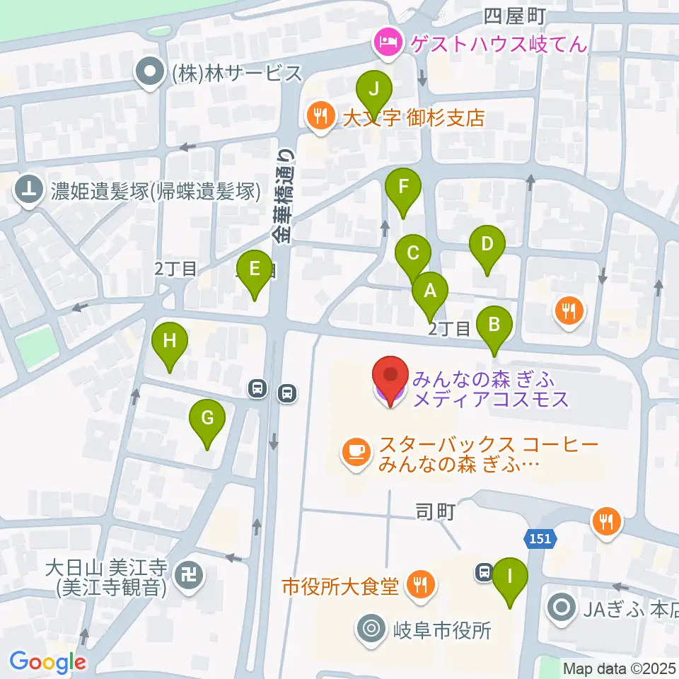 みんなの森 ぎふメディアコスモス周辺の駐車場・コインパーキング一覧地図