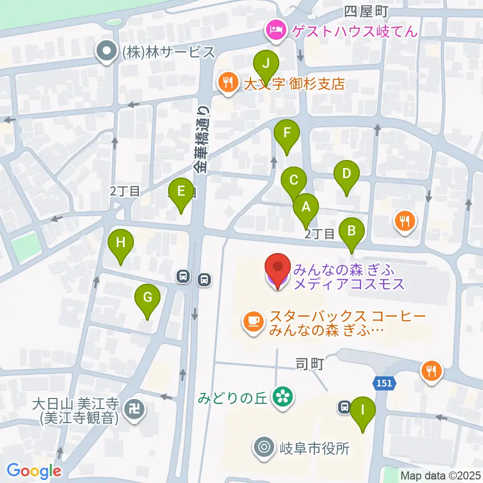 みんなの森 ぎふメディアコスモス周辺の駐車場・コインパーキング一覧地図