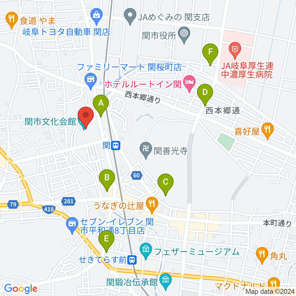 関市文化会館周辺の駐車場・コインパーキング一覧地図