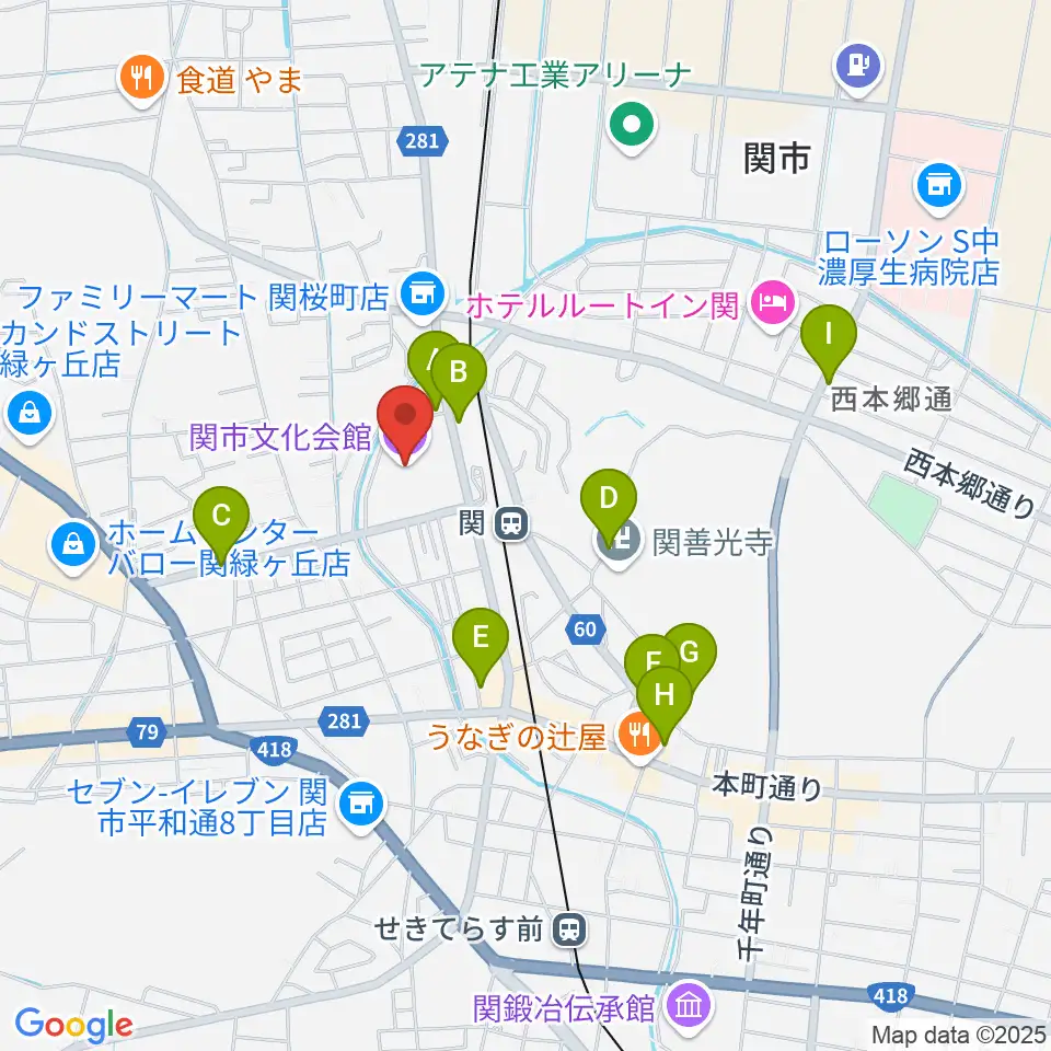 関市文化会館周辺の駐車場・コインパーキング一覧地図