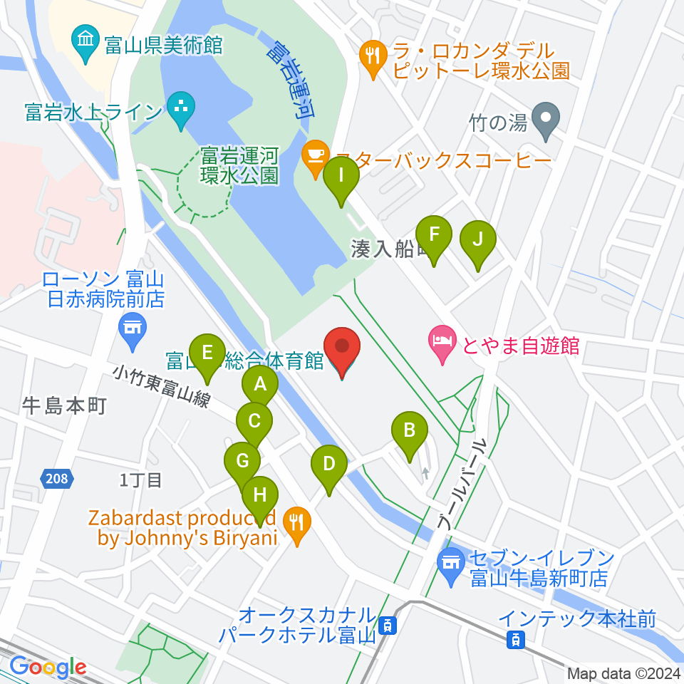 富山市総合体育館周辺の駐車場・コインパーキング一覧地図