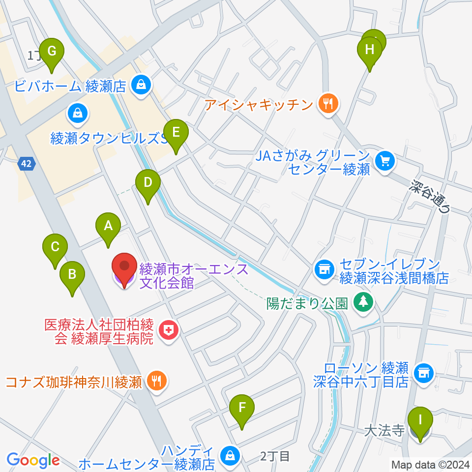 綾瀬市オーエンス文化会館周辺の駐車場・コインパーキング一覧地図