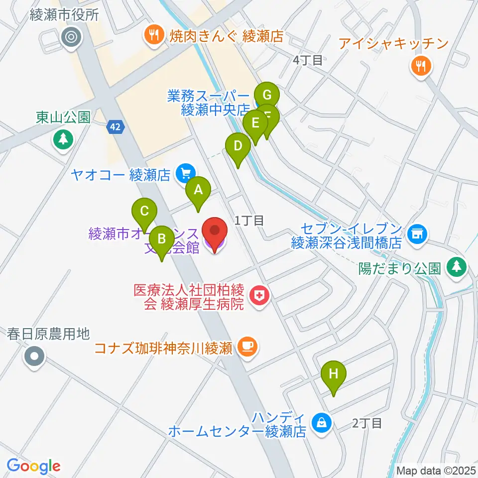綾瀬市オーエンス文化会館周辺の駐車場・コインパーキング一覧地図