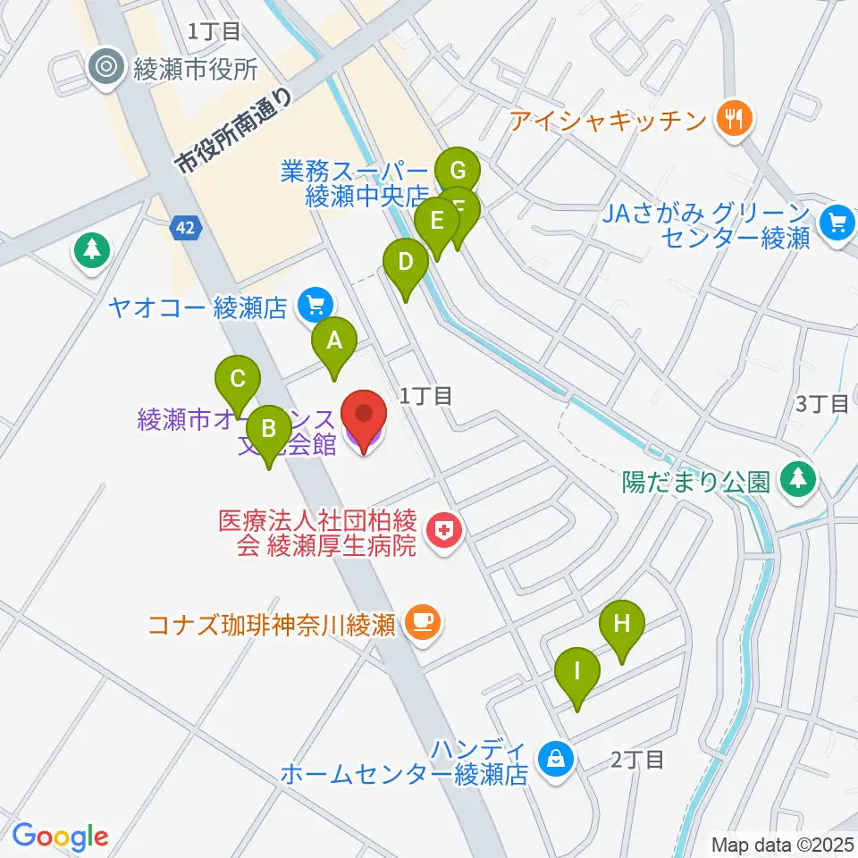 綾瀬市オーエンス文化会館周辺の駐車場・コインパーキング一覧地図
