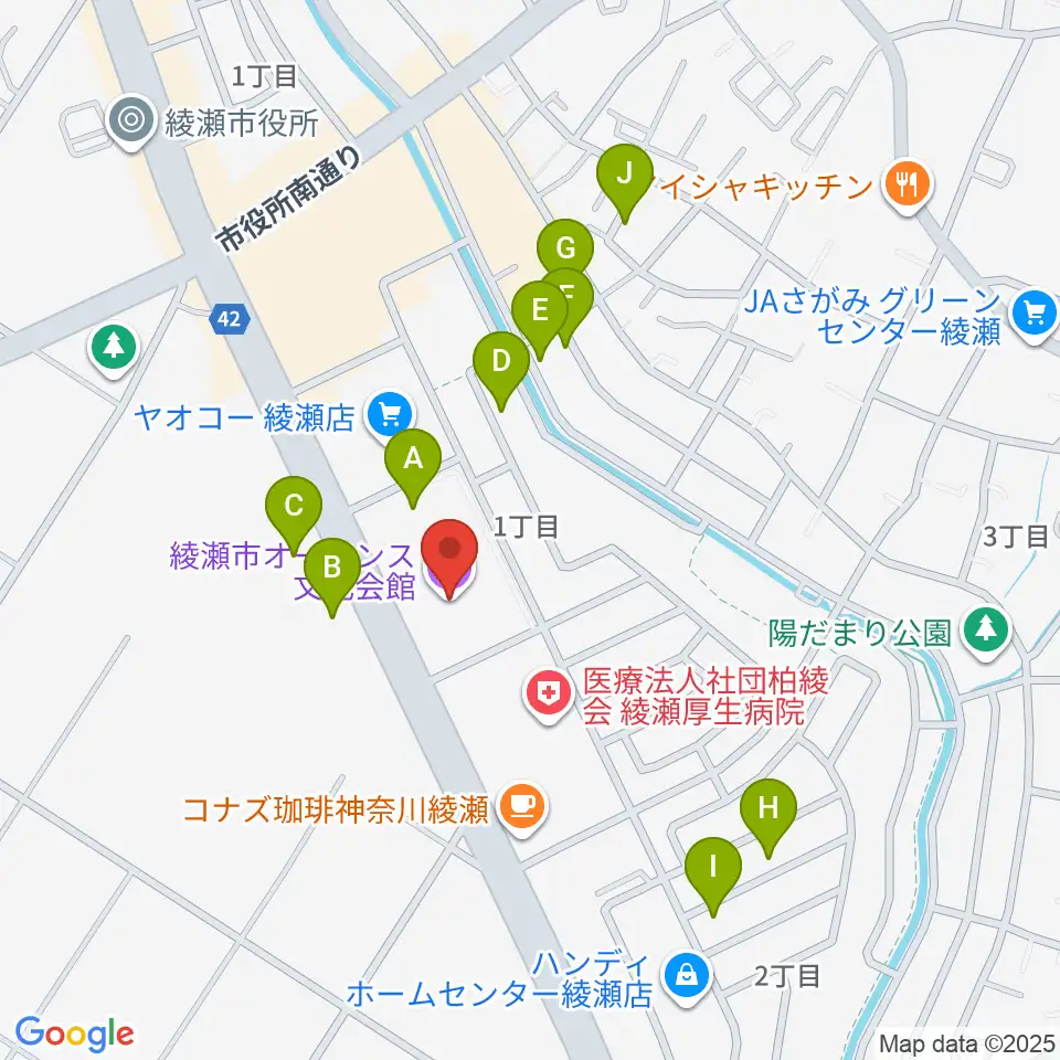 綾瀬市オーエンス文化会館周辺の駐車場・コインパーキング一覧地図