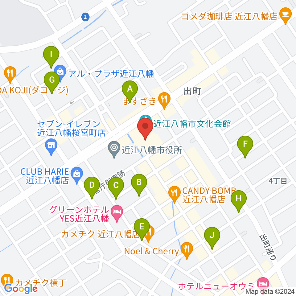 近江八幡市文化会館周辺の駐車場・コインパーキング一覧地図