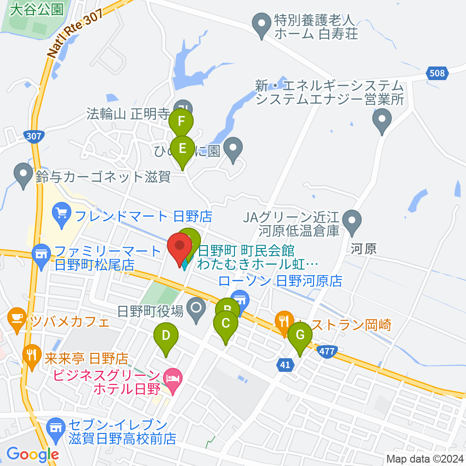 日野町町民会館わたむきホール虹周辺の駐車場・コインパーキング一覧地図