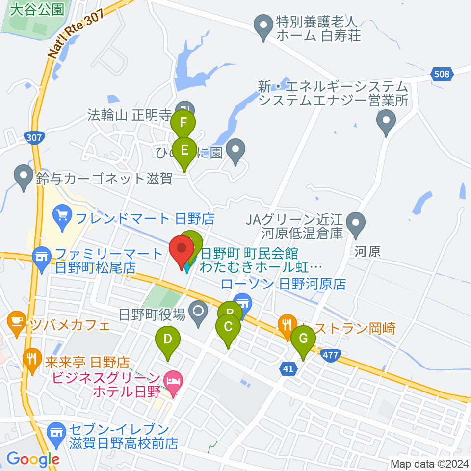 日野町町民会館わたむきホール虹周辺の駐車場・コインパーキング一覧地図